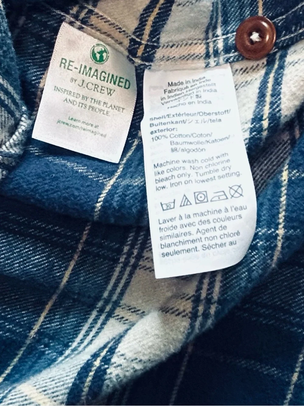 J. Crew Men's Blue and White Plaid Button-Down Shirt